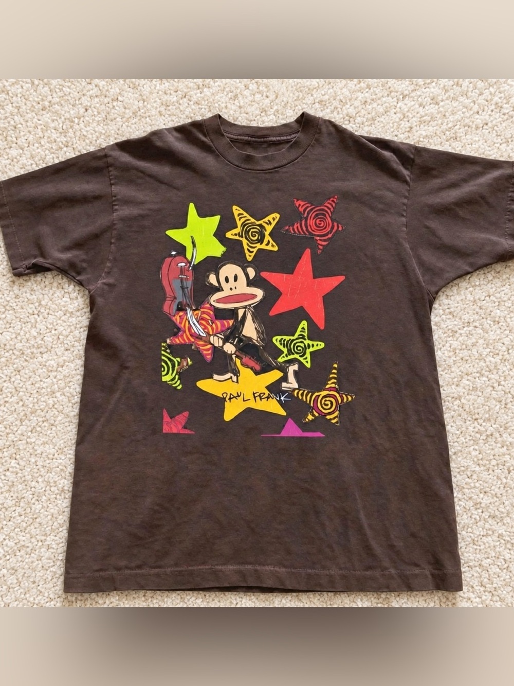 Gildan Reprint Dark Chocolate Tee with Multicolor Star & Monkey Graphic